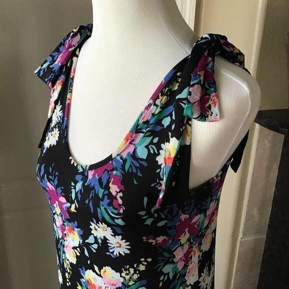 Floral Maxi Sundress Junior SMALL Sleeveless Shoulder Tie Stretch Poof New York - Picture 11 of 16
